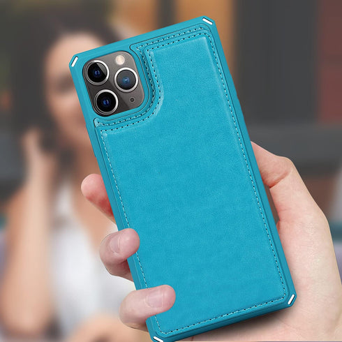 iCoverCase iPhone 11 Pro Max Wallet Phone Case, Card Holder, RFID Blocking, Embossed PU Leather, Macaron Blue