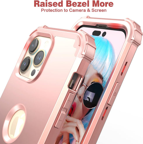 IDweel iPhone 15 Pro Max Case - 3 in 1 Shockproof Hybrid Cover with Screen Protector, Rose Gold, Slim Fit, Heavy Duty.