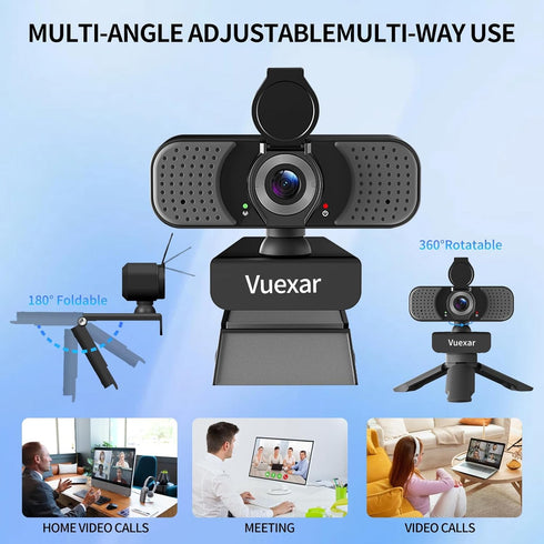 Vuexar 2K Webcam with Microphone, Web Camera withTripod, Dual Mics, Plug & Play Computer Camera for Online Calling