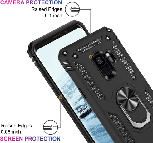 IKAZZ Military Grade Shockproof Case for Galaxy S9 - Heavy Duty Protective Phone Cover with Magnetic Kickstand, Black