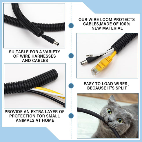 Flame Retardant Wire Loom, High Temperature Cable Conduit, Split Wire Loom Tubing for Automotive Marine Electrical Wires