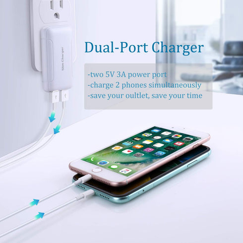 Excgood 16 15 14 Max/13/12/11/Xr/Xs/X, A03s/A13/A12/S22/S21/S20/10/9/8, 2-Pack, Flat USB Wall Charger - Slim USB Plug