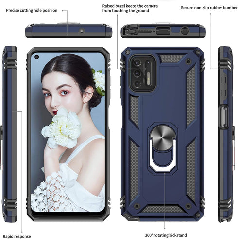 LeYi Moto G Stylus 2021 Case with 2 Tempered Glass Screen Protectors, Military Grade with Kickstand, Blue