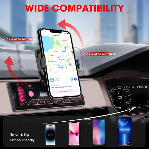 Single-Din Stereo with Car Phone Holder, Bluetooth Car Radio, Push to Talk Assistant, Multi Color LCD AM FM Tuner, AUX