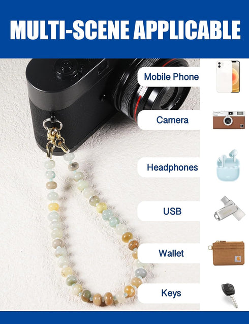 CH.yishi Handmade Natural Gemstone Crystal Beaded Charm Cell Phone Camera Lanyard, Hands-Free Wrist Strap, Phone Chain
