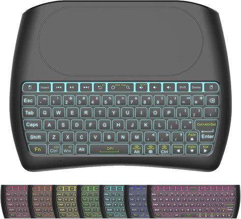 Mini Bluetooth Keyboard D8, Rechargeable Wireless Keyboard with Touchpad, Backlit Handheld Remote, 2.4G WiFi/BT4.2 for