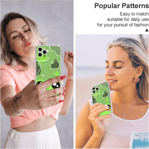 Cute Frog iPhone 12 Pro Max Case - 6.7" Kawaii Green Frog Design, Non-Slip, Shock Absorption, Gel Frame for Teens.