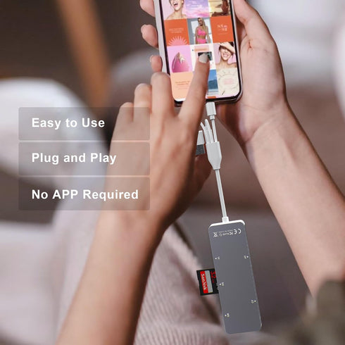Ardaddyn 5-in-1 Aluminum Memory Stick Pro Duo Adapter for iPhone/PC/Android, Lightning USB C USB A Multi Card Reader