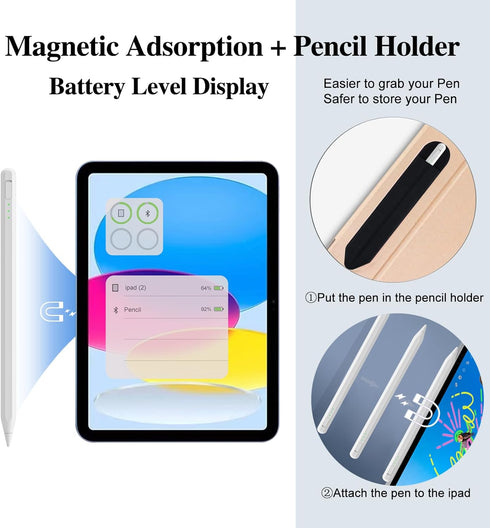 Stylus Pen for iPad 10 & 9th Gen, Faster Charge with Pencil Holder, Palm Rejection, for iPad Air and Pro 11/13-inch
