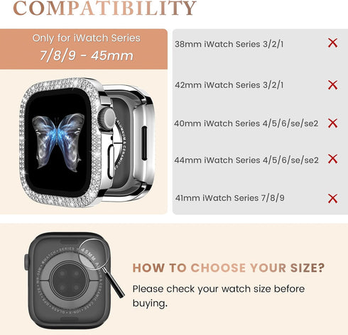 Goton Bling Screen Protector for Apple Watch Case 45mm Series 9 8 7, Double Glitter Diamond Rhinestone Cover