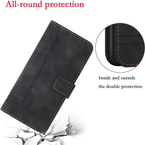 Motorola Moto E13 Wallet Case, Cute PU Leather with Magnetic Kickstand & 3 Card Slots - HX3 Smile Black Protective Case.