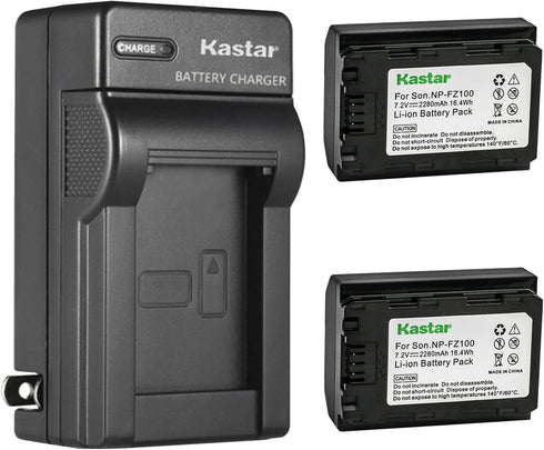Kastar 2-Pack NP-FZ100 Battery and AC Wall Charger for Sony Alpha ZV-E1, Alpha A6700 a6700, Alpha A7C II a7C II, Alpha