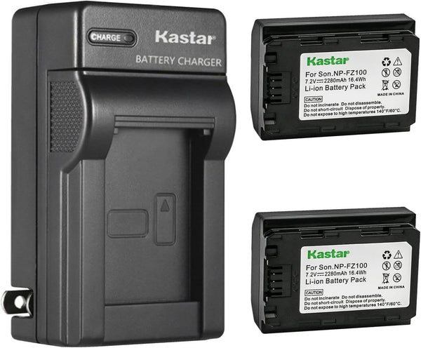 Kastar 2-Pack NP-FZ100 Battery and AC Wall Charger for Sony Alpha ZV-E1, Alpha A6700 a6700, Alpha A7C II a7C II, Alpha