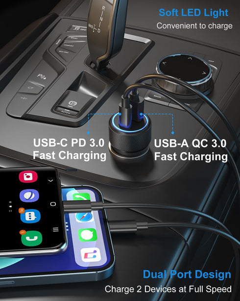 USB C Car Charger, OKRAY 3-Pack 36W 2-Port Type C Fast Charging Adapter for iPhone 15 Pro Max 14 13 12, iPad, Galaxy