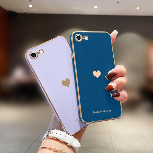 Teageo for iPhone SE 2020 Case, iPhone 7 Case, iPhone 8 Phone Case for Women Girl Cute Love-Heart Luxury Bling Plating Soft Back Cover Camera Protection Bumper Silicone Shockproof Case, Royal Blue