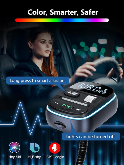 LENCENT Bluetooth FM Transmitter PD 30W, Bluetooth Car Adapter with QC3.0 Fast Charger, Hi-Fi Bass Music, Wireless