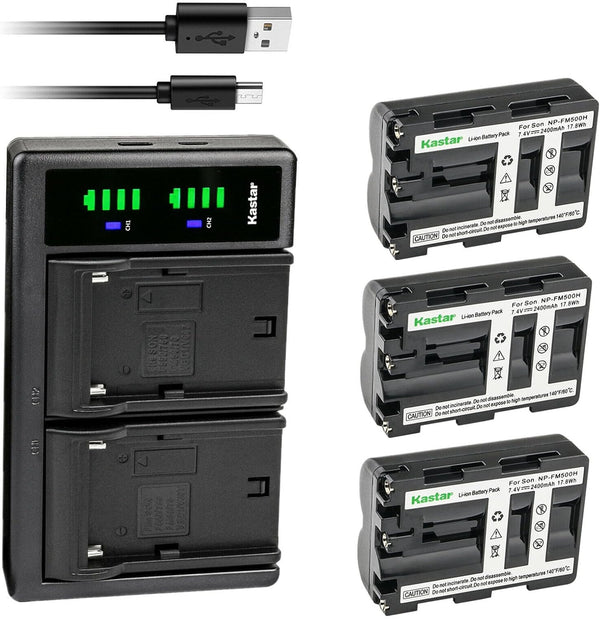 Kastar 3-Pack Battery NP-FM500HN and LTD2 USB Charger for Sony Alpha A850, DSLR-A850B, DSLR-A900 Cameras