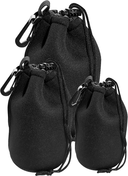 Lens Pouch Set 3Pack, Replacement for Canon, Nikon, Sony, Pentax, Olympus (Small, Medium, Large)