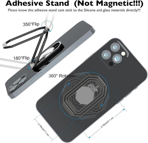 Phone Ring Holder Finger Kickstand, 360° Rotation Metal Phone Grip for Magnetic Car Mount