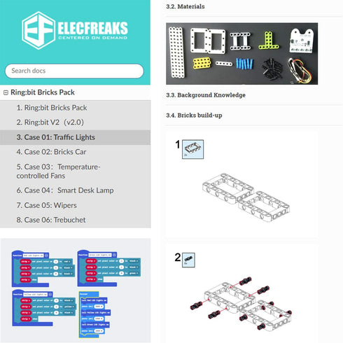 6-in-1 Programmable 200+ ELECFREAKS microbit Ring:bit Starter Kit, Makecode Coding Learning Kit with Building