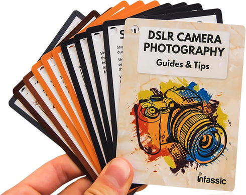DSLR Camera Photography Cheat Sheet Cards, Quick Reference Flashcards for Canon, Nikon, Sony Photographers