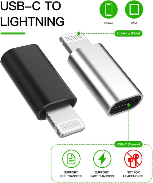 3Pack USB-C to Lightning Adapter for iPhone 12, 11, Mini, Pro, Max, XS, XR, X, SE2, 7, 8 Plus, iPad Air, AirPods.