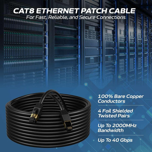 Cables Direct Online Cat8 Black 2FT SFTP Ethernet Patch Cable - 40Gbps 2000Mhz Connection, Shielded Copper RJ45