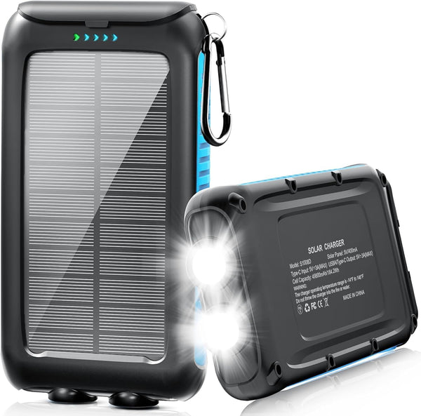 Kepswin Solar Power Bank 49800mAh Portable Solar Phone Charger with LED Flashlight/15W Fast