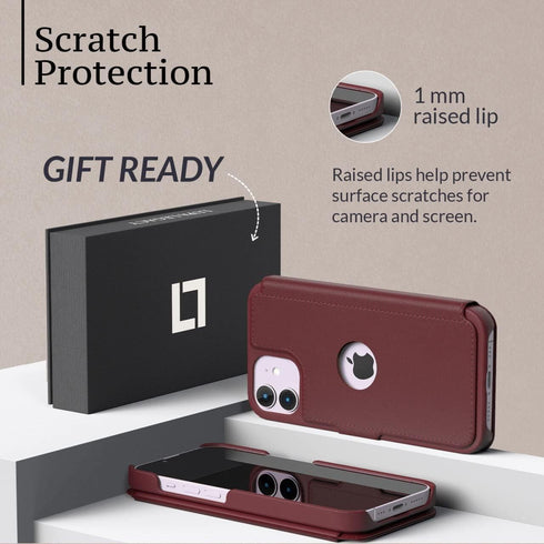 LUPA Legacy Wallet Case for iPhone 11 - Slim Durable Faux Leather with Card Holder, Burgundy