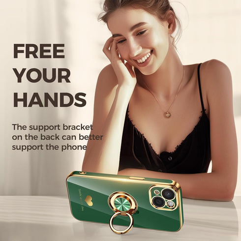 Nonional 15 2 Pack 360 15 Compatible for iPhone Case with Screen Protector, Rotatable Ring Holder [Luxury Hearts