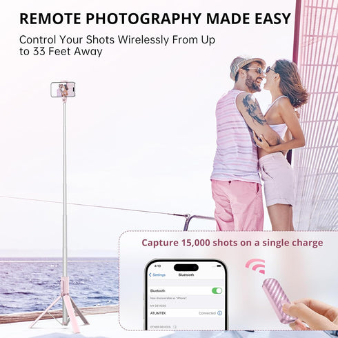 ATUMTEK 55" Selfie Stick Tripod, Extendable Aluminum Phone Tripod with Rechargeable Bluetooth Remote for 4.7-7 inch