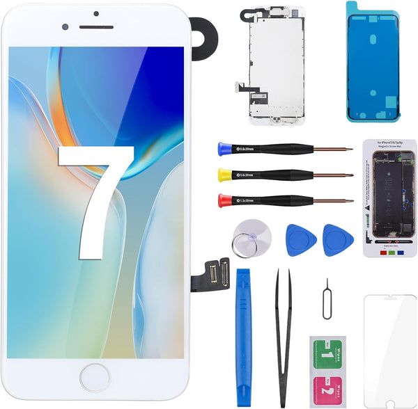 for iPhone 7 Screen Replacement - with Home Button Earpiece Ear Speaker White 3D Touch LCD Display Assembly Fix Tools