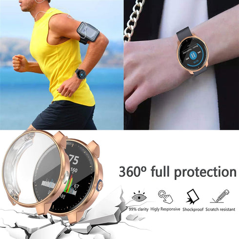 Compatible Waterproof Protective Case for Garmin Vivoactive 3 Music, Soft TPU Plated Screen Protector Cover,
