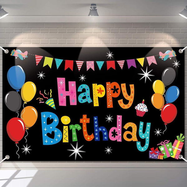 Colorful Happy Birthday Banner Party Decorations, Rainbow Backdrop Large Yard Sign Background for Indoor Outdoor