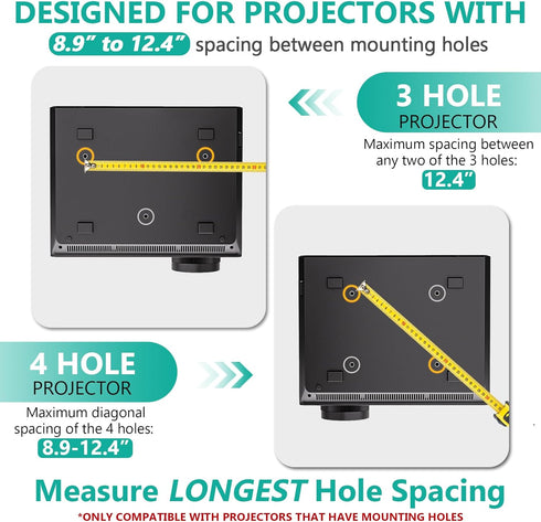 3-in-1 44lbs (PM-003-W), WALI Projector Mount Ceiling/Wall - Universal Bracket with Extension Pole, Height Adjustable