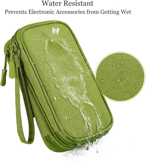 Electronic Organizer Travel Cable Accessories Bag for Power Bank, Charging Cords, Mouse, USB Cable, Earphones - Green