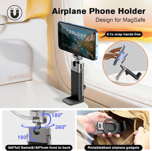 SOGUE 360 17 Airplane Travel Essentials Men Phone Holder,Plane Phone Mount for MagSafe,Foldable Magnetic Phone Stand