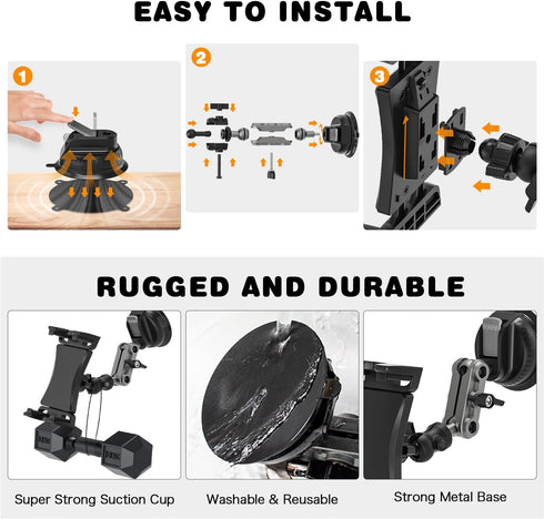 Aluminum Heavy Duty Tablet Mount for Car/Truck, 360 Adjustable 2-Stage Stand Holder for iPad Pro/Air/Mini