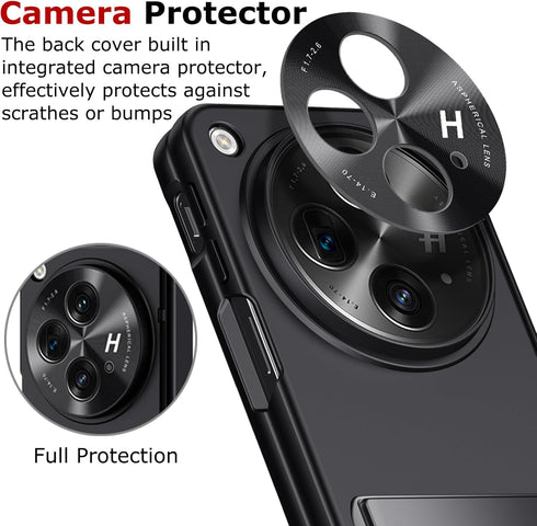 OnePlus Open Case - Slim Hard PC with Hinge Protection, Built-in Screen & Camera Protectors, Kickstand, Black.