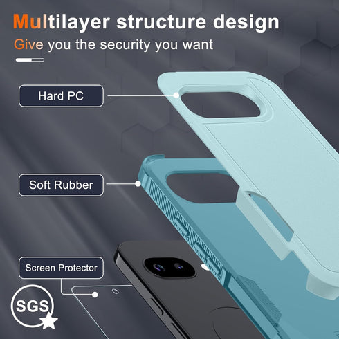 RMOCR 10a for Google Pixel Case with Wrist Lanyard Strap+Tempered Glass Screen Protector+Camera Lens Cover,Full Body