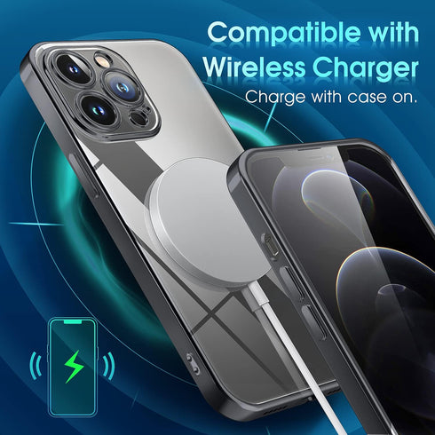 Supdeal Crystal Clear iPhone 12 Pro Max Case, Black Transparent Shockproof, Military Grade Drop Tested, Camera