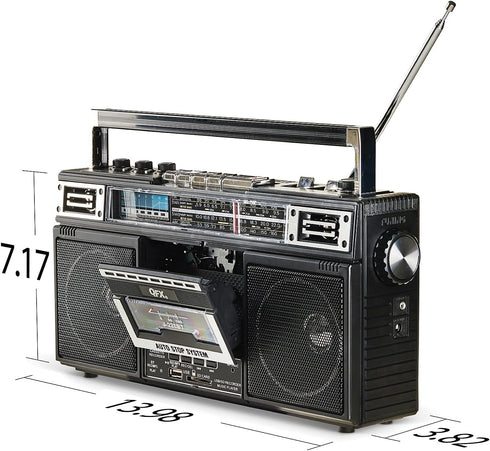 QFX J-220BT Boombox - MP3 Conversion from Radio to Cassette, Bluetooth, Dual 3” Speakers, Built-in Microphone