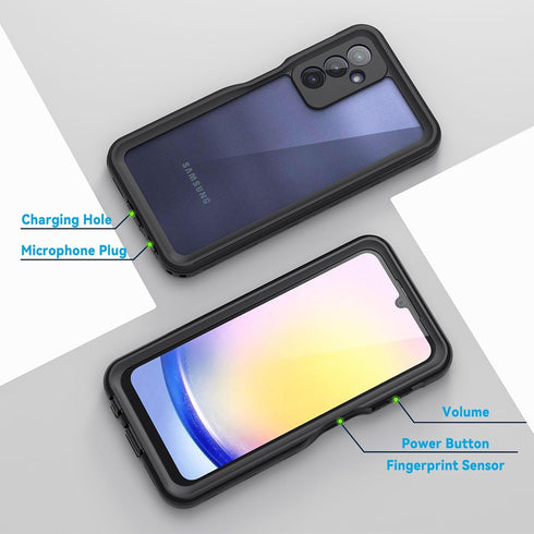 Lanhiem Case for Samsung Galaxy A25 5G, IP68 Waterproof Dustproof, Rugged Full Body Shockproof Cover, Black/Clear