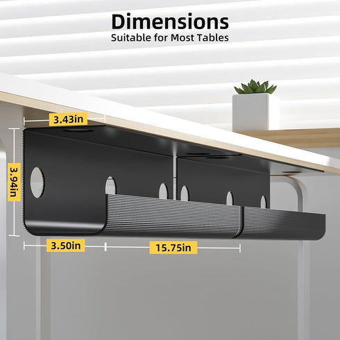 Yecaye 2 Pack Under Desk Cable Management Tray, 31.5 in Cable Hider, Cord Organizer, No Screw No Drill, Black