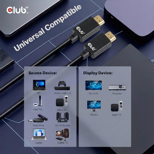 Club3D CAC-1372 2.1 4K 120Hz 8K 60Hz 2m 6.56ft Ultra High Speed HDMI Certified Cable M/M