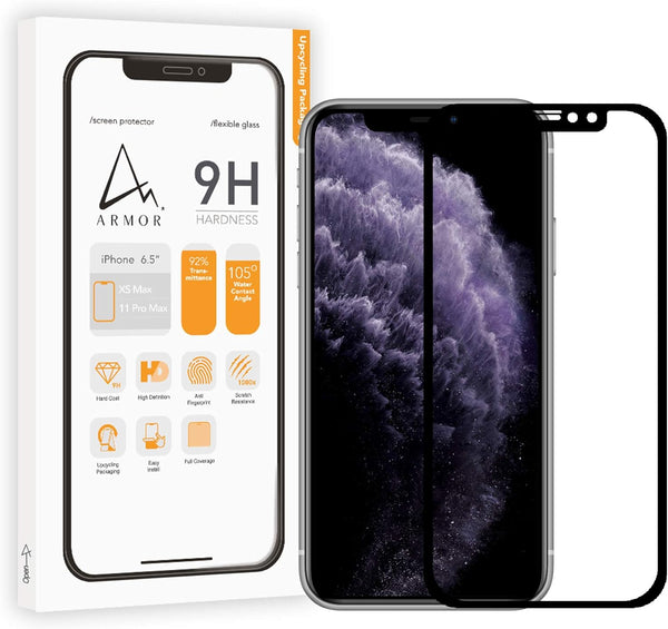 ARMOR 2.5D Full Coverage Flexible Glass Screen Protector for iPhone 11 Pro Max/XS Max, 9H HD Protection