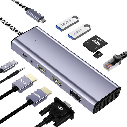 AUKOKIOULA Docking Station Dual Monitor, USB C to Dual HDMI Adapter, 10 in
