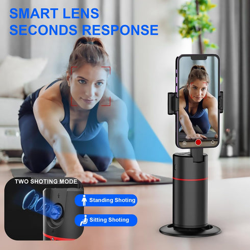 Auto Face Tracking Tripod, No App Required, Rechargeable Battery, 360° Rotation Phone Tracking Holder for Live Vlog