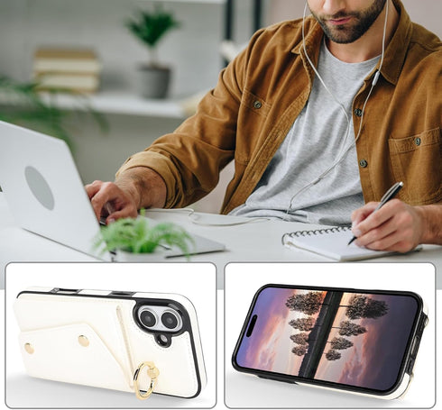 MRRSIWEI 16 16 16 for iPhone Plus Case for Women, Crossbody Wallet Case with Card Slot Lanyard Wrist Strap ShockPlusof
