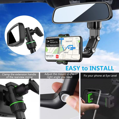 PKYAA 360° Rotating Rearview Mirror Phone Mount Holder for Car, Universal GPS Holder for All Smartphones